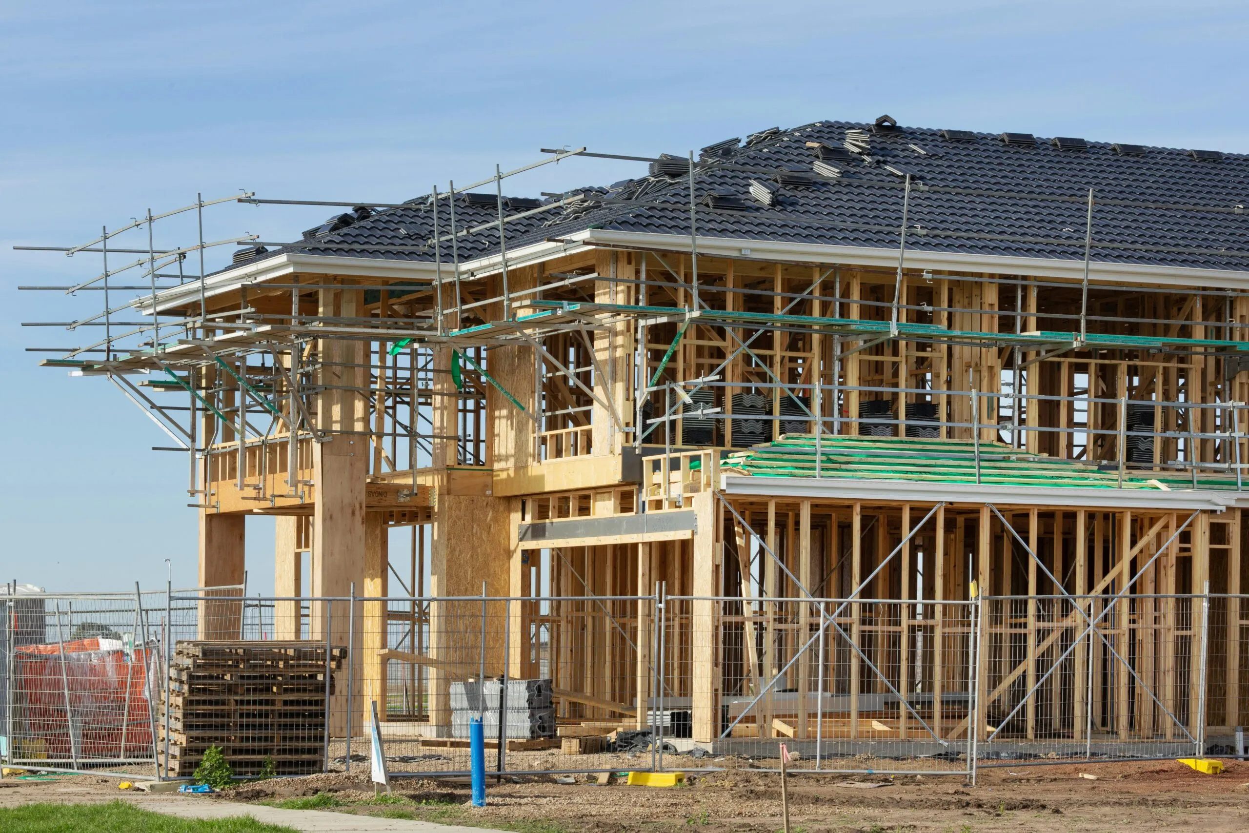 A new house is being framed.