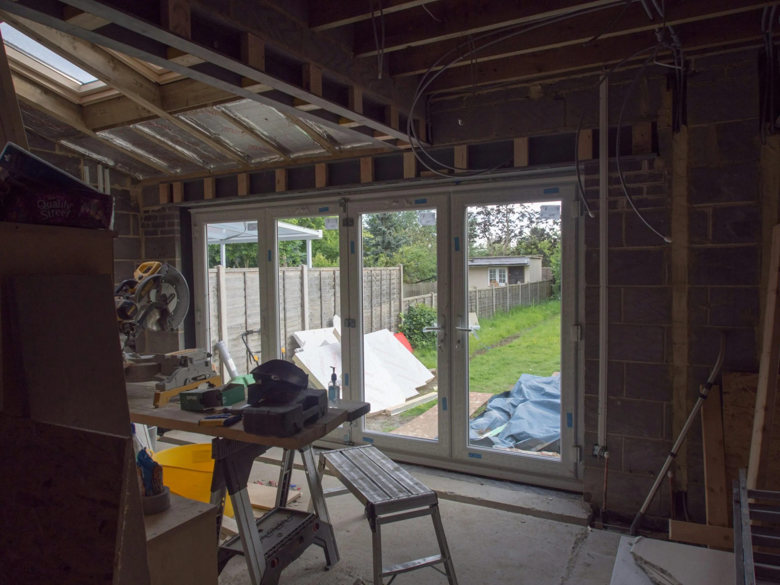 a room that has a sliding glass door