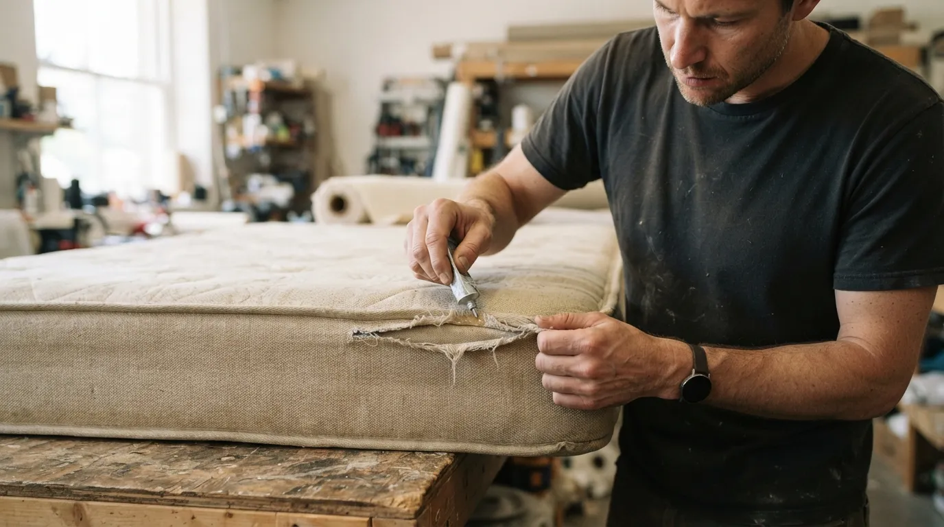 a mattress being repaired with glue or adhesive