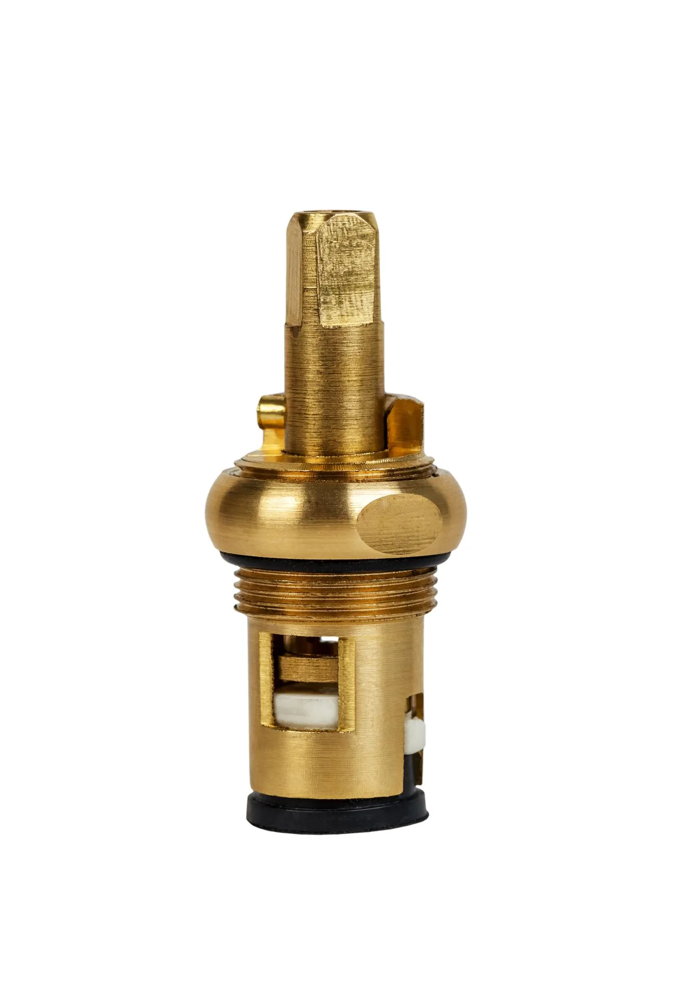 Brass faucet parts cartridge for water valve isolated on white background