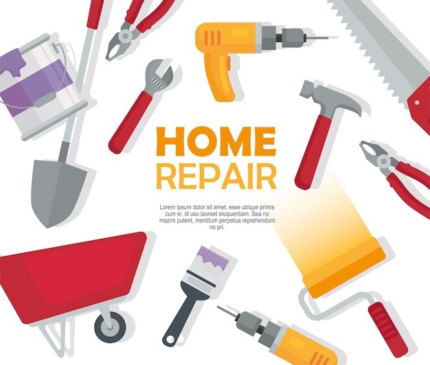 Bundle of construction tools set icons and lettering pattern