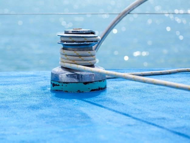 Close-up of rope tied on boat