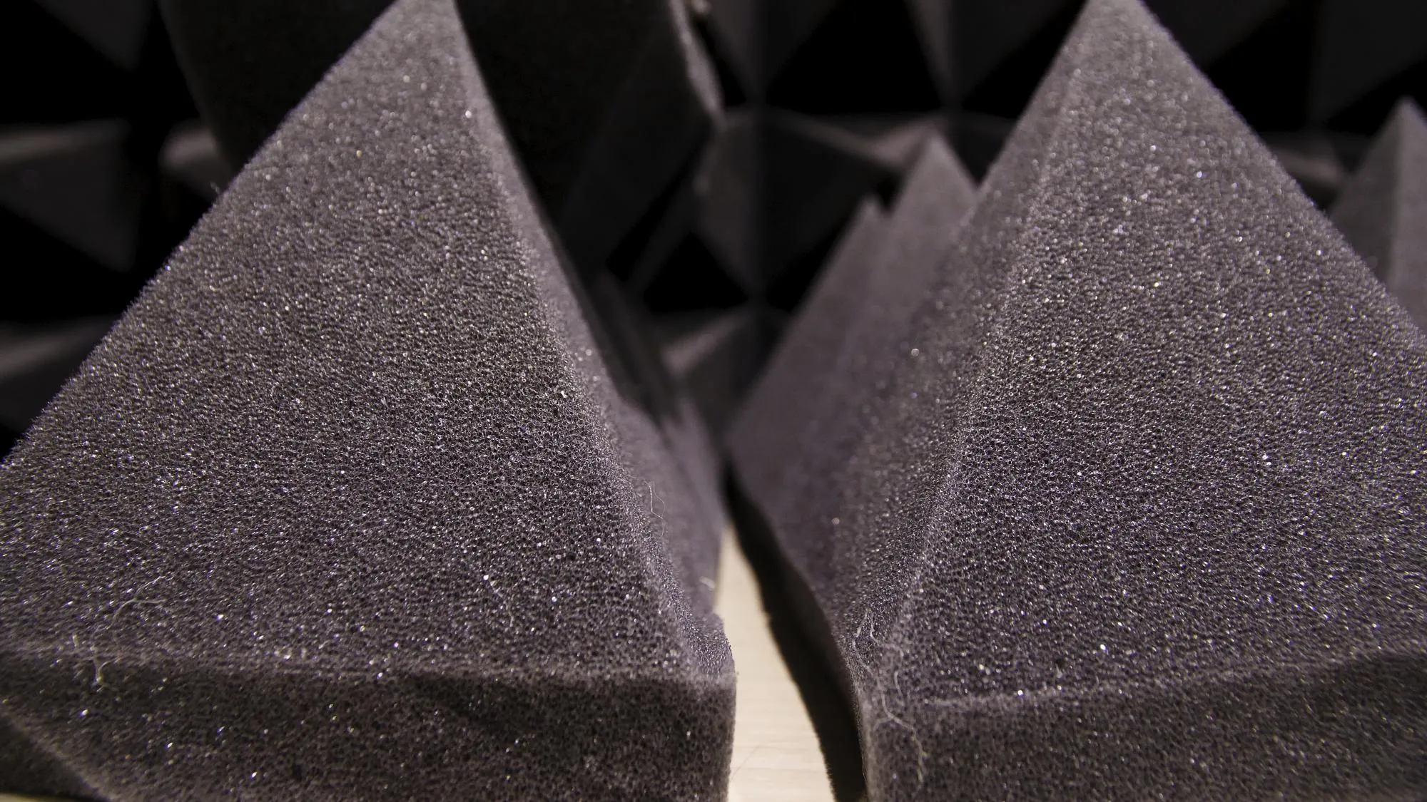 Close up sound absorbing sponge in music studio noise absorbing material soundproof panel of