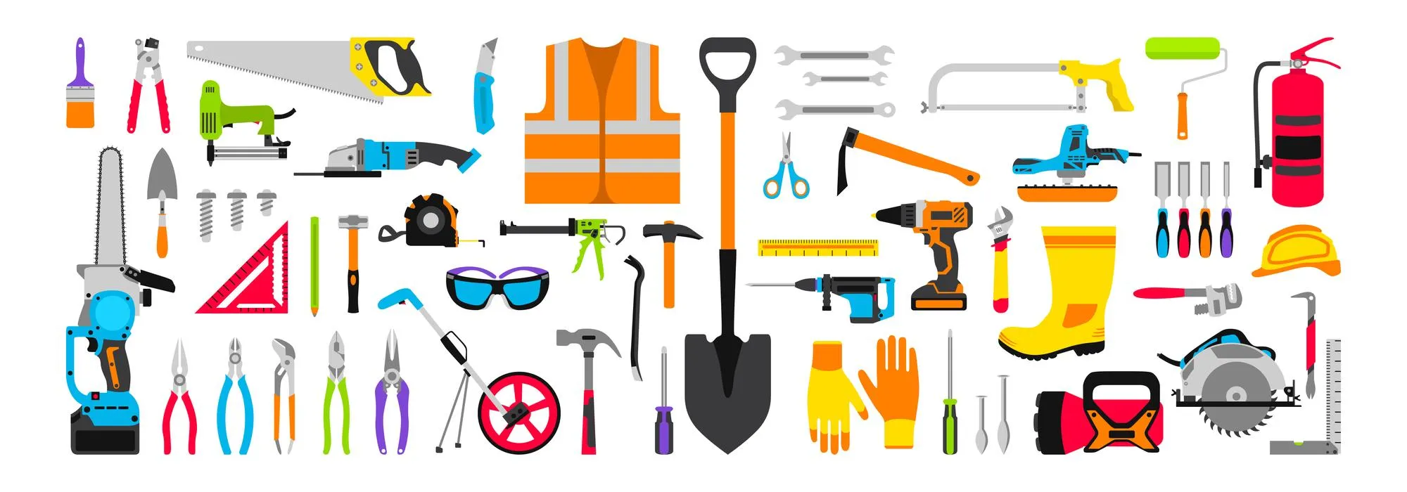 Collection of Construction and Repair Tools Illustrated