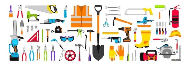 Collection of Construction and Repair Tools Illustrated