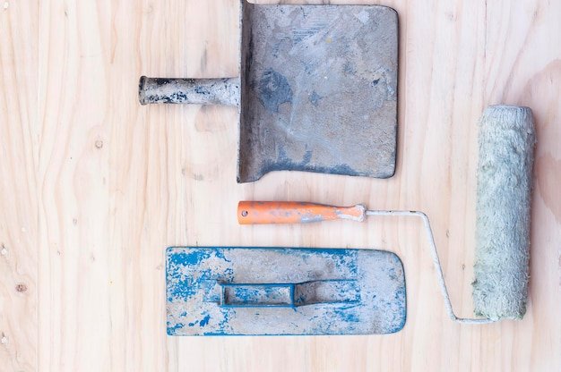 Directly above shot of work tools on table
