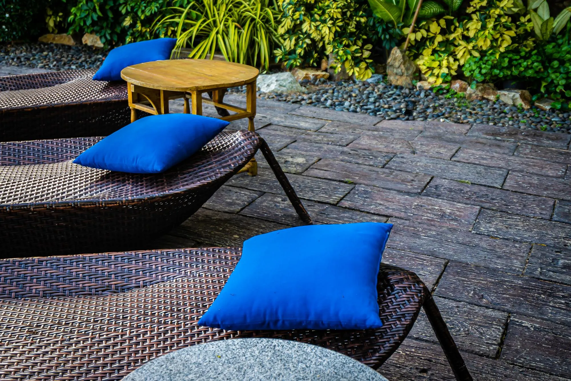 High angle view of empty chairs and table in park