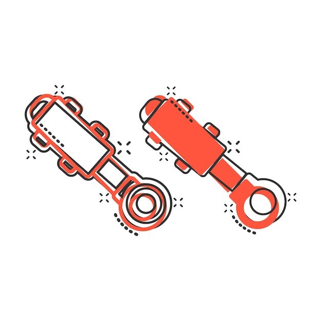 Hydraulic icon in comic style Cylinder cartoon vector illustration on white isolated background Equipment splash effect business concept