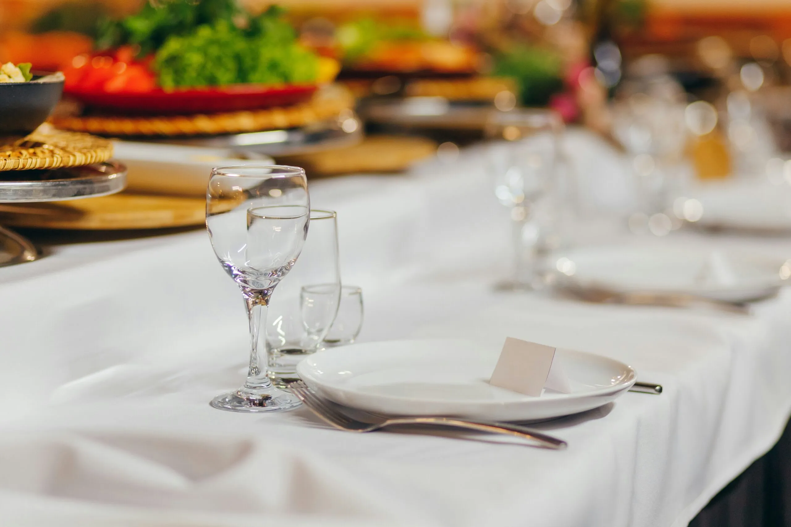 A formal dining table set for a banquet