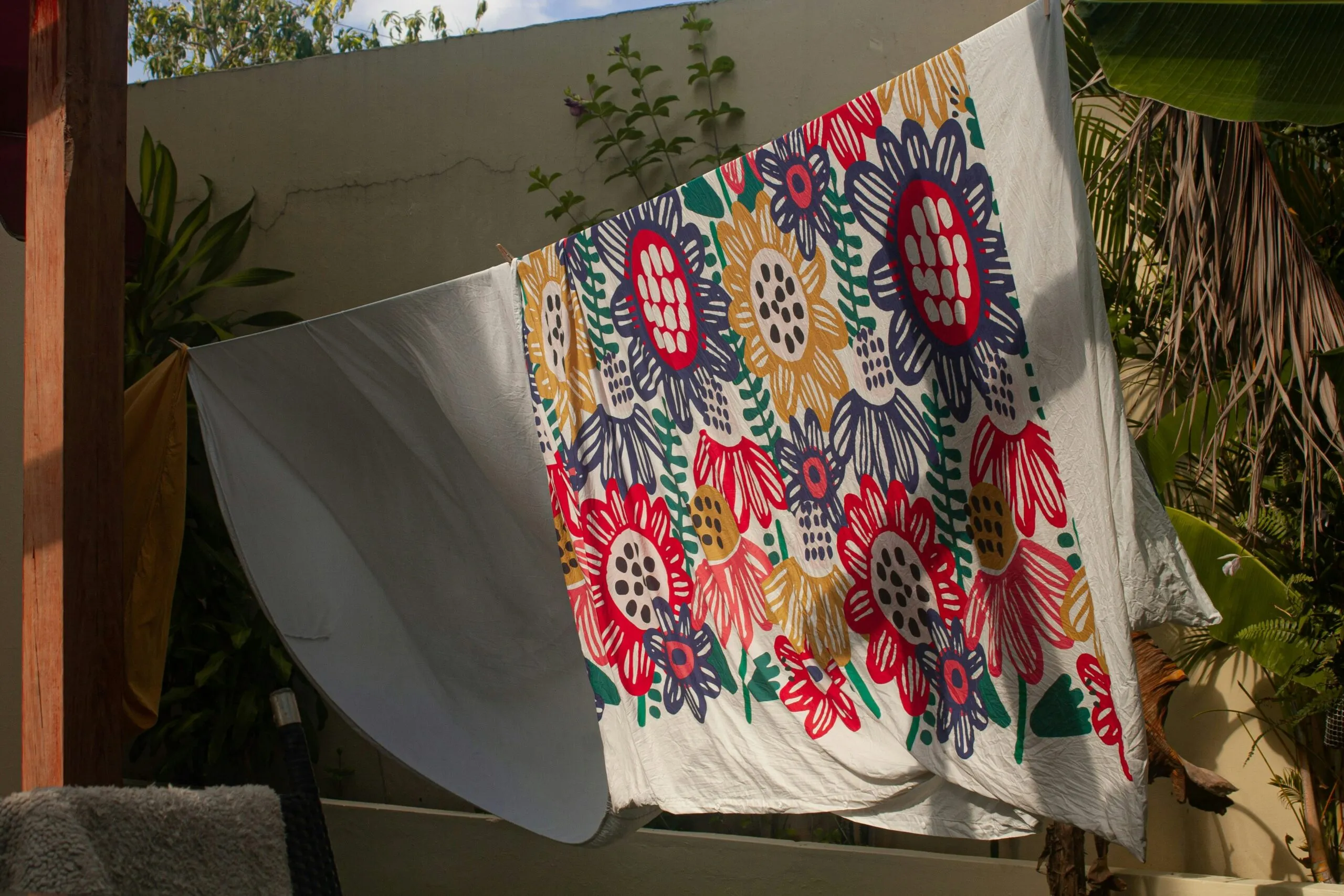 white red and green floral textile
