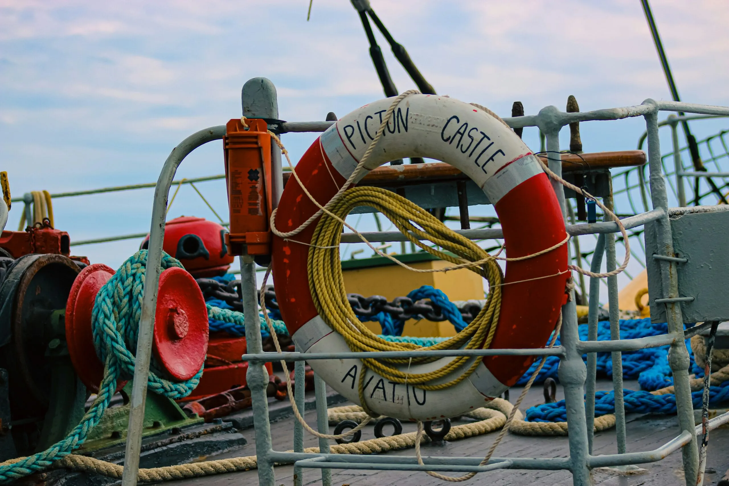 A life preserver is on a boat.