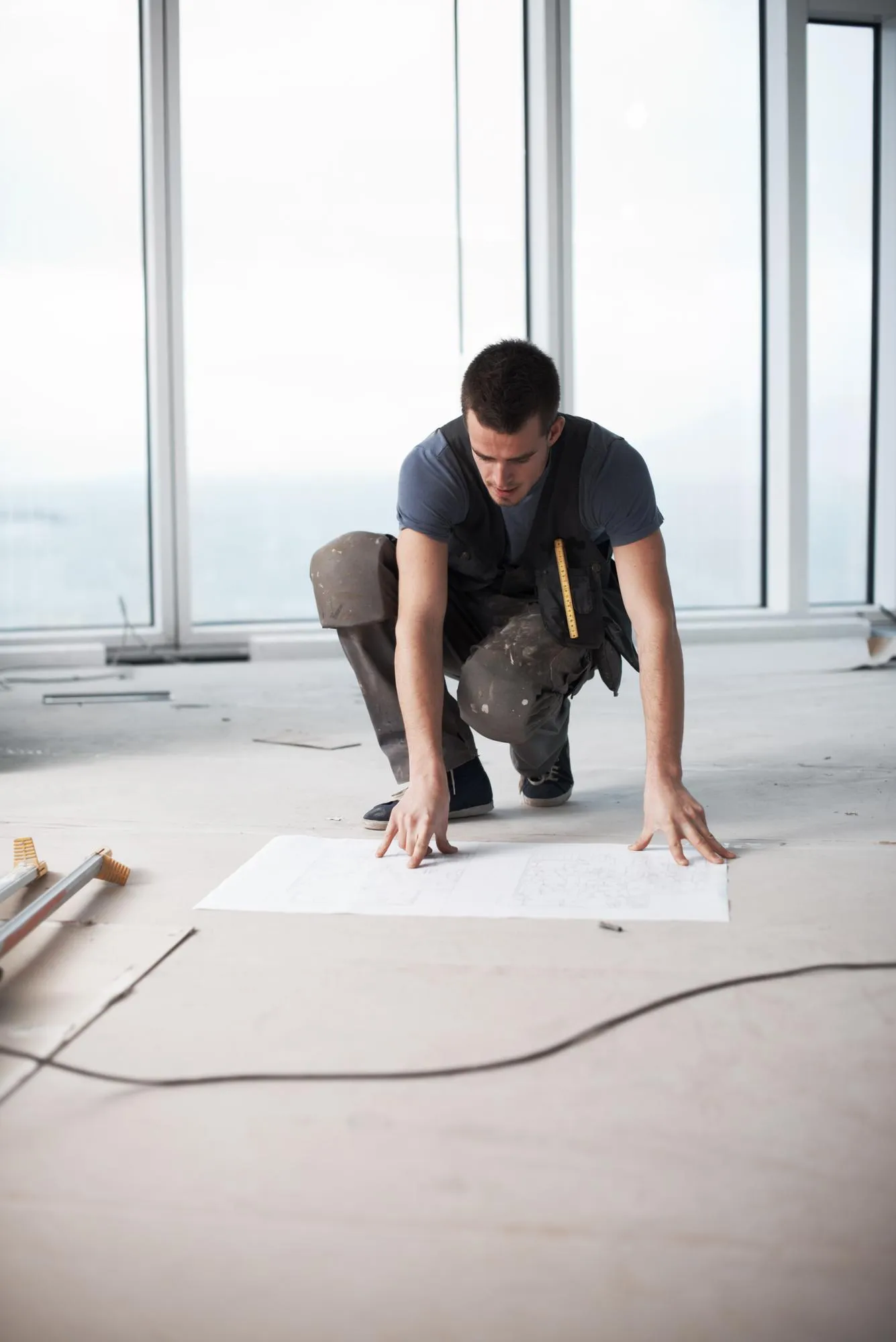 Man blueprint and architect with construction site planning and drawing for urban infrastructure Floor plan paperwork and illustration document for renovation property development or maintenance
