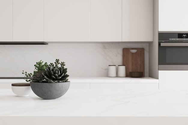 Modern minimalist kitchen with beautiful juicy decor to create a stylish atmosphere