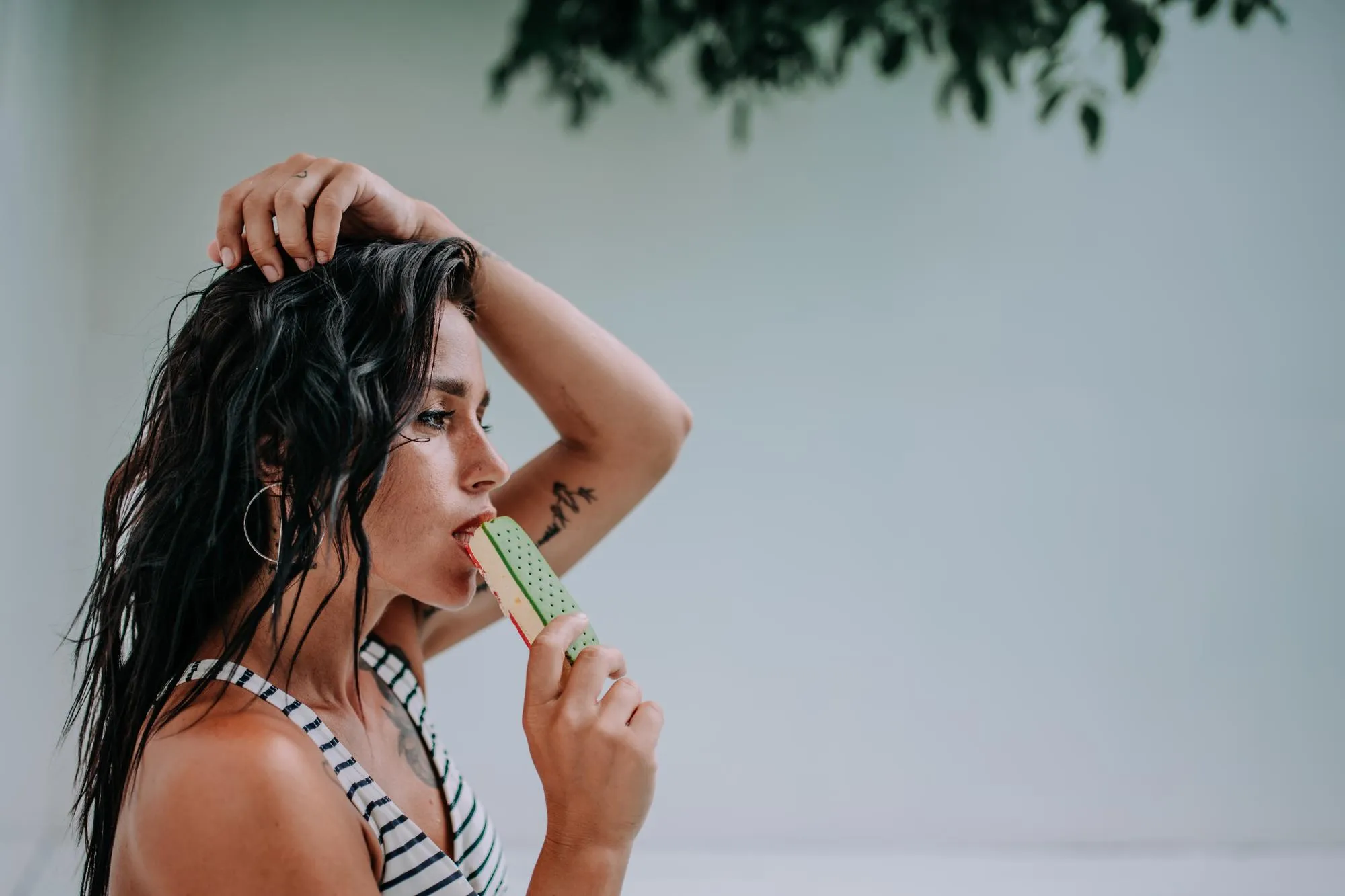 Portrait of woman holding ice cream