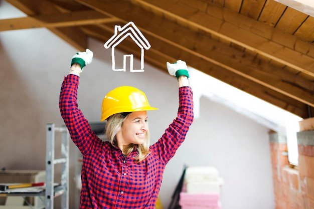 Young woman working at construction site