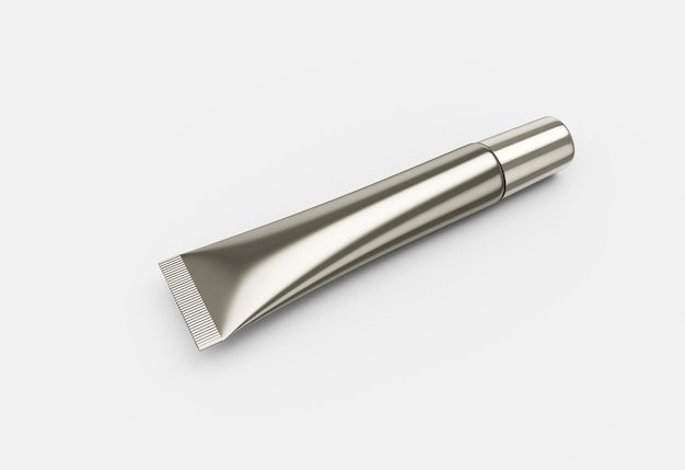 3d Silver Shiny Product Tube With Cap For Cosmetic Cream Mock Up White Background 3d Illustration