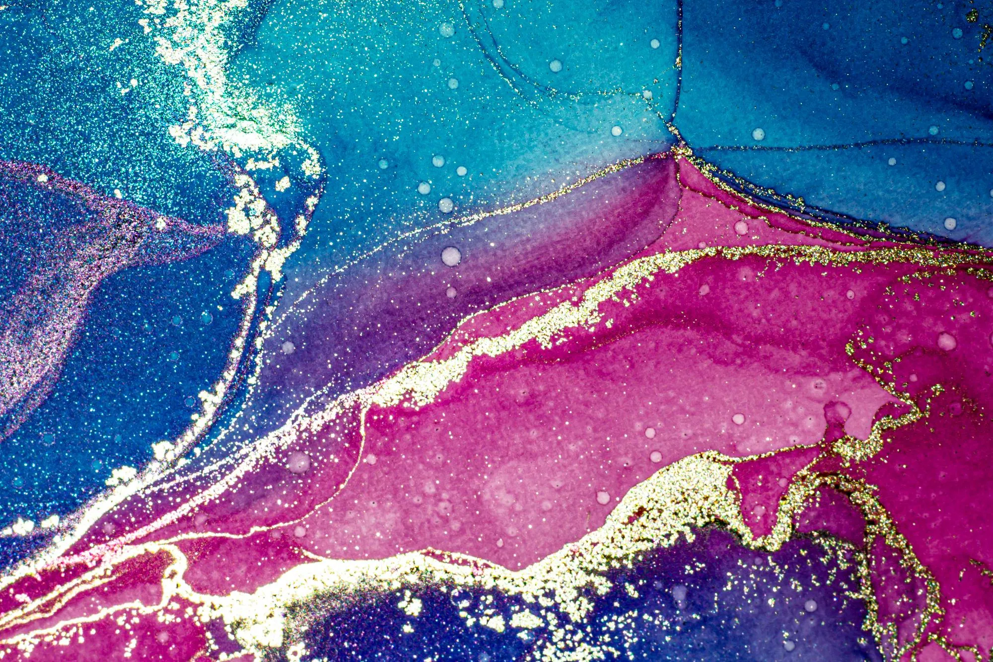 Abstract bright shiny color fluid background hand drawn alcohol painting with golden streaks liquid ink technique texture for high resolution backdrop design