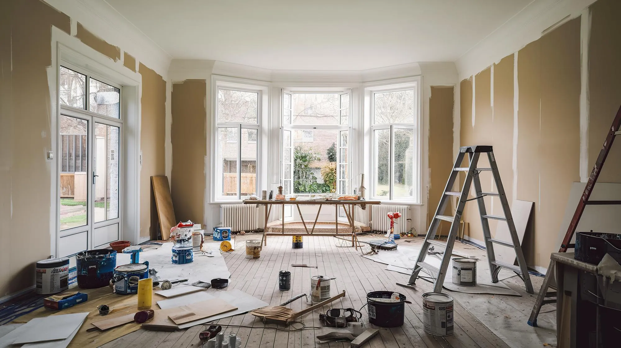 Bright Indoor Renovation with Tools and Natural Light