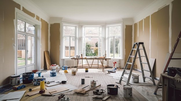 Bright Indoor Renovation with Tools and Natural Light