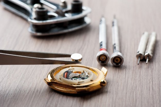 Close up watch battery replacement