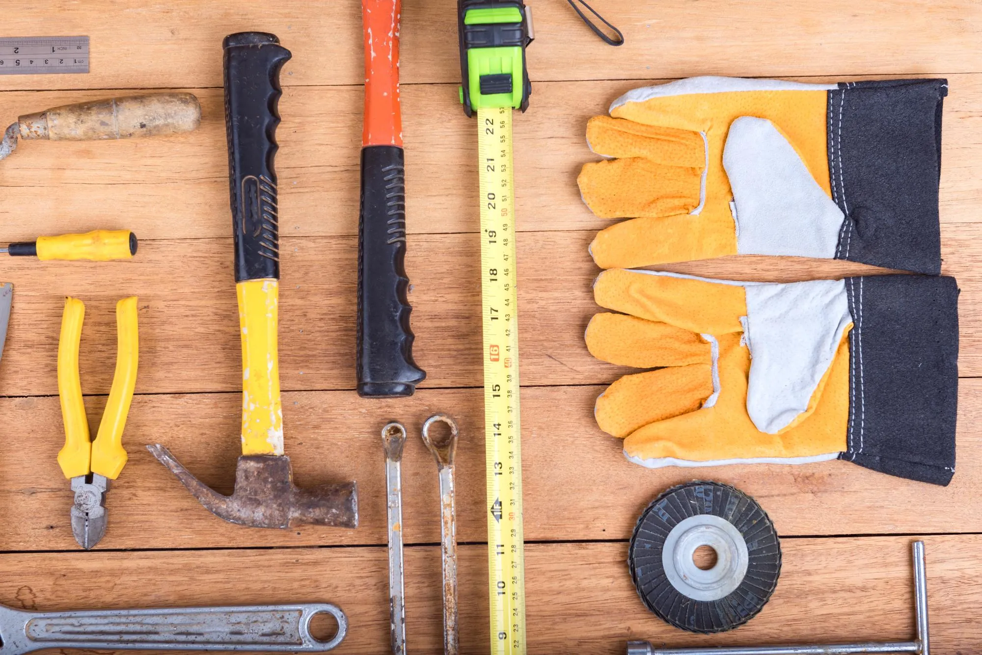 Directly above shot of work tools on table