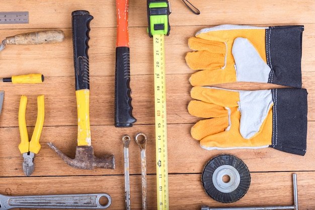 Directly above shot of work tools on table