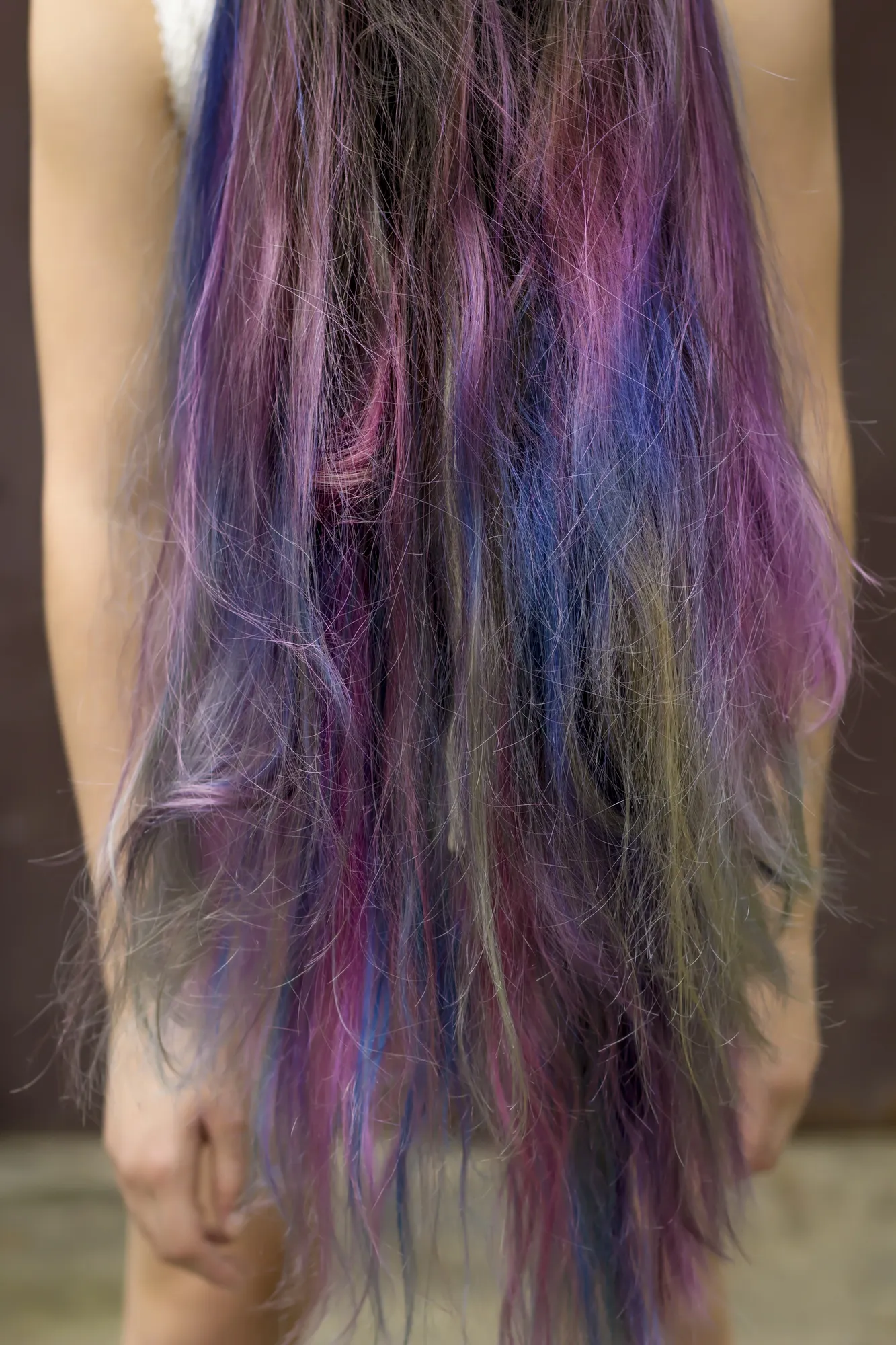 Girl with colorful dyed hair.  
