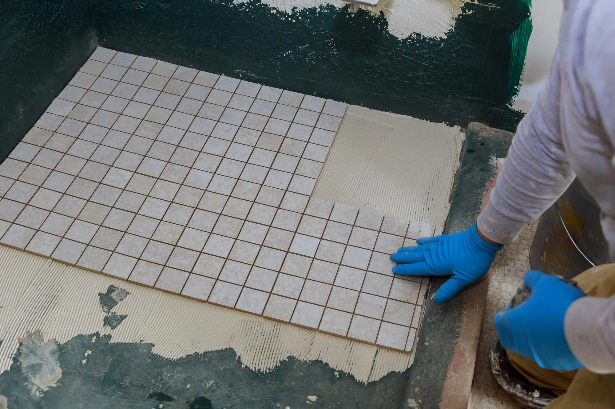 High angle view of people working in water