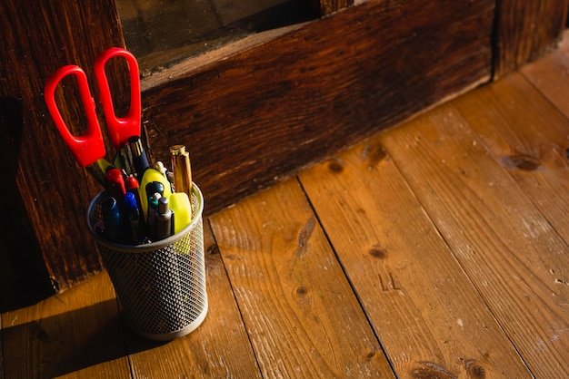 High angle view of wicker basket on table