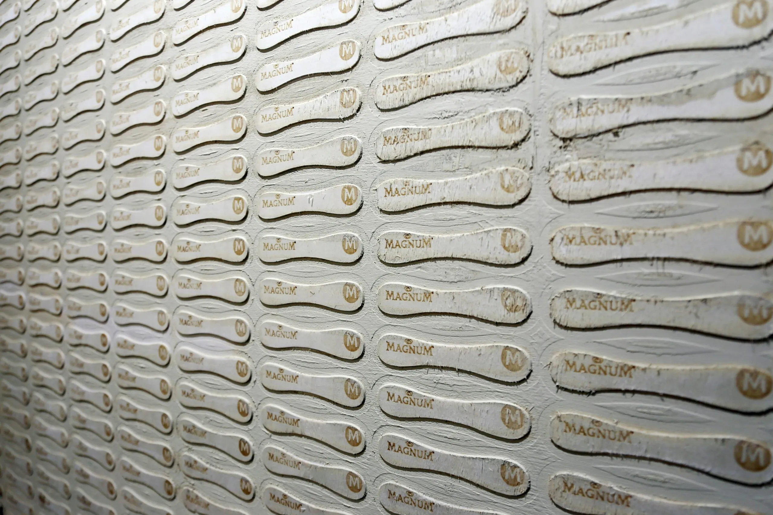 A close up of a wall with a number of objects on it