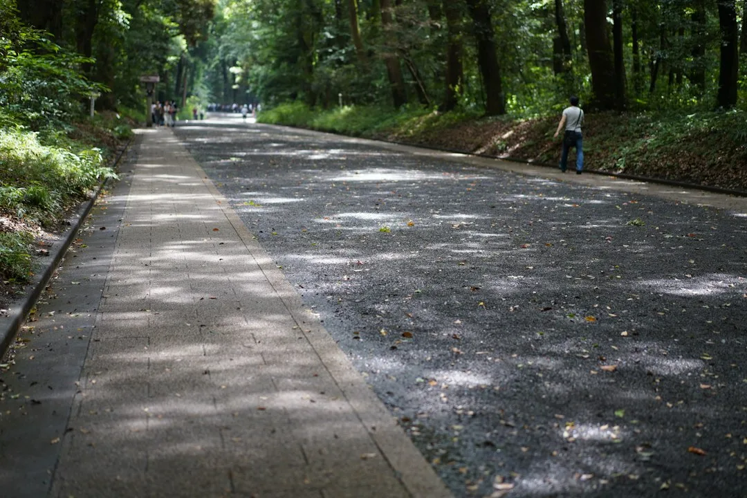 a person walking on a sidewalk