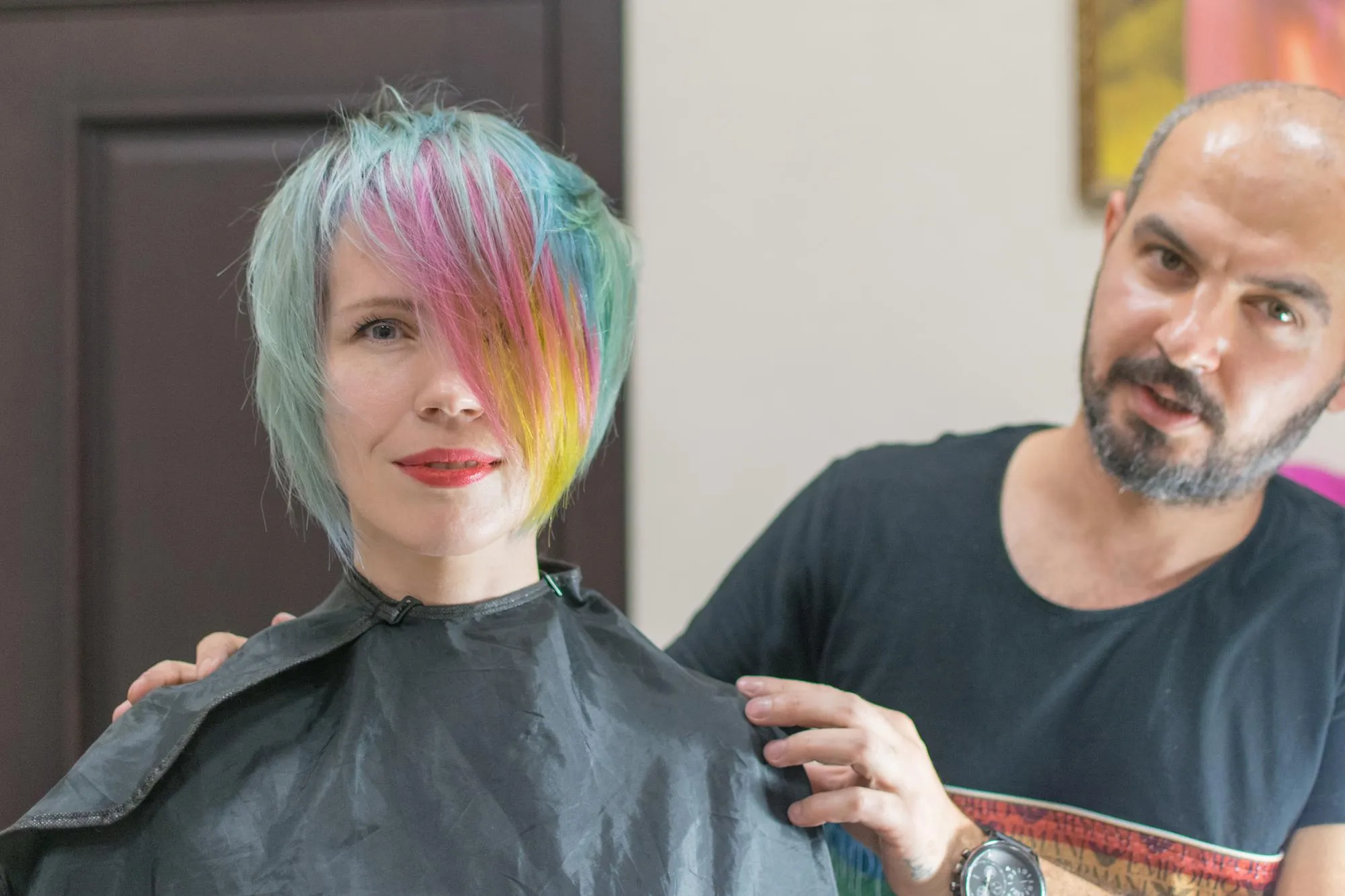 Kiev Ukraine October 21 2018 Hairdresser stylist made coloring of the hair of a woman in the hairdresser's salon