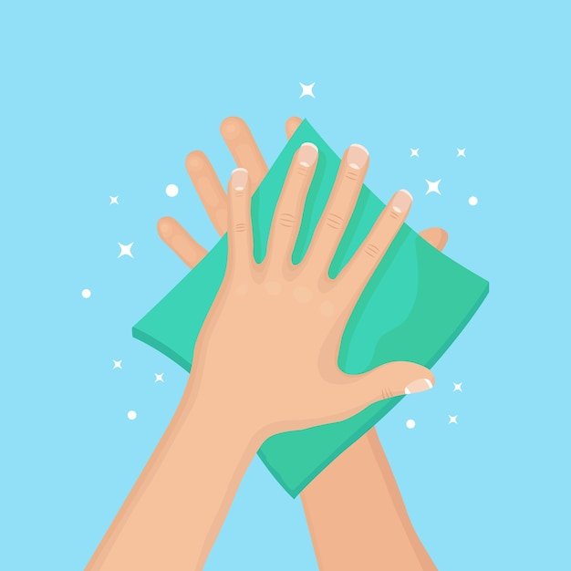Man wipe, dry clean hands with napkins, paper towel. Hygiene, good habits concept.   