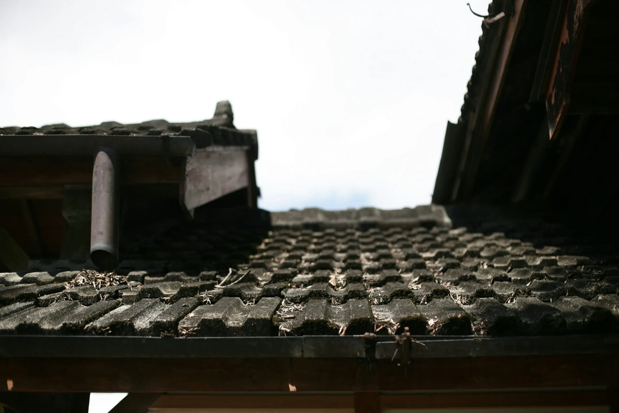 a close up of a building with a sky in the background