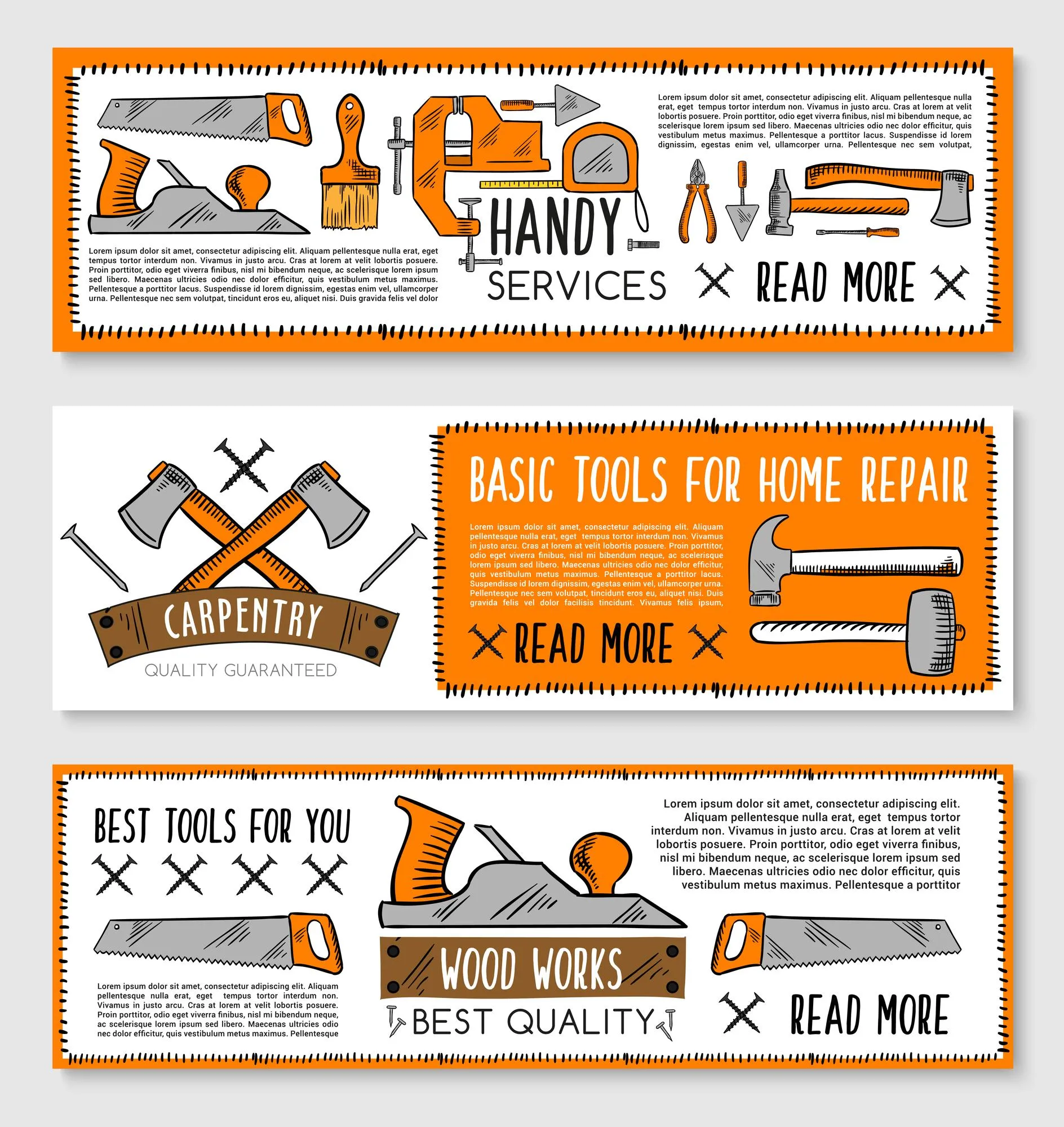 Vectro banners for handy service repair work tools