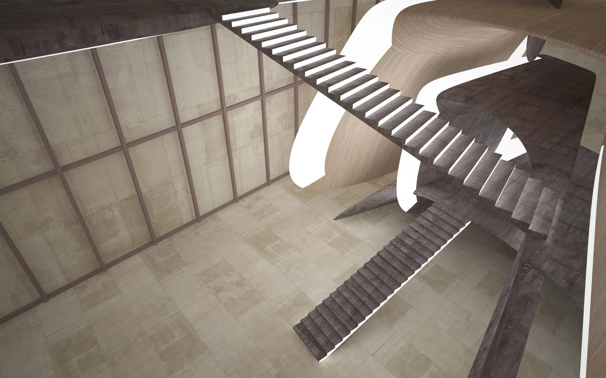 Empty dark abstract concrete and wood smooth interior Architectural background 3D illustration