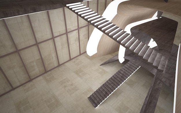 Empty dark abstract concrete and wood smooth interior Architectural background 3D illustration