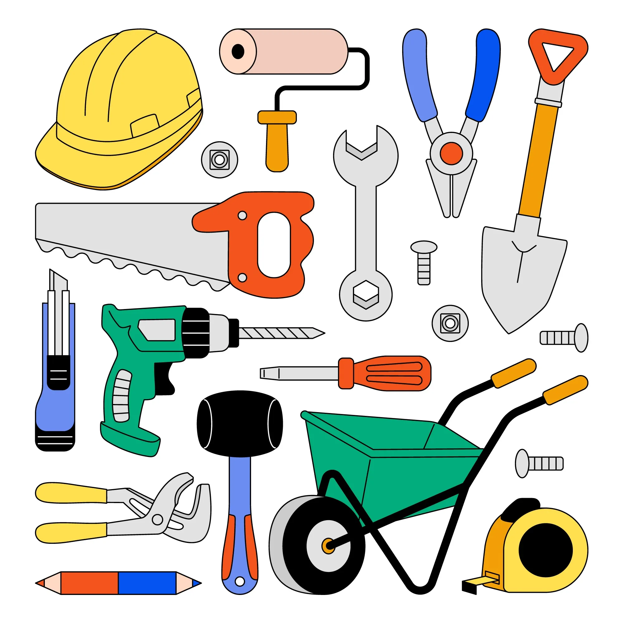 Hand drawn building construction elements collection
