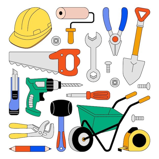 Hand drawn building construction elements collection