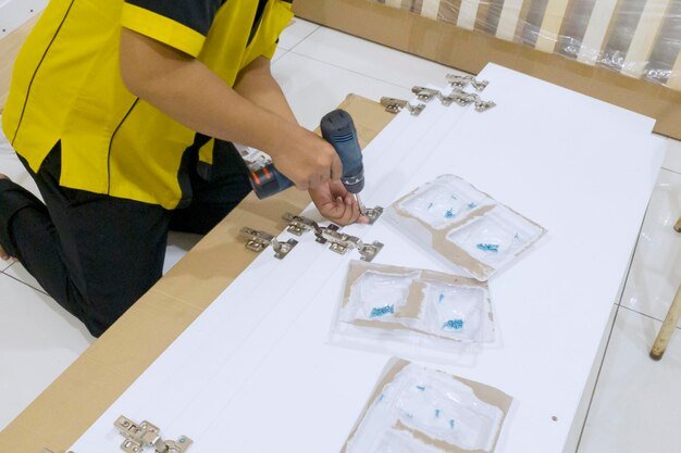 High angle view of man working