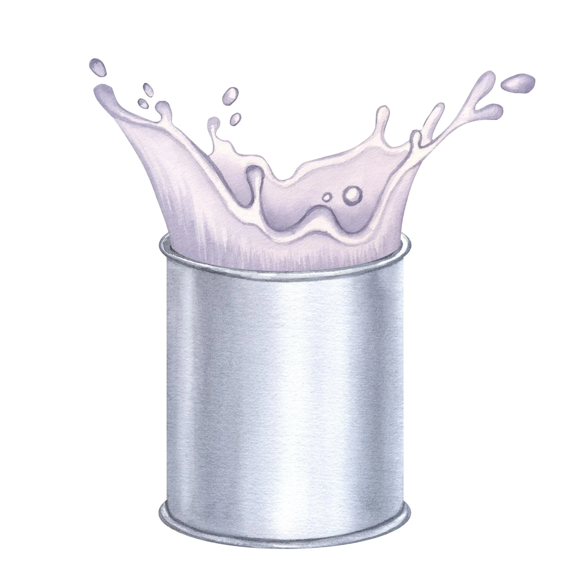 Iron aluminum can splash of white paint Hand drawn watercolor illustration isolated