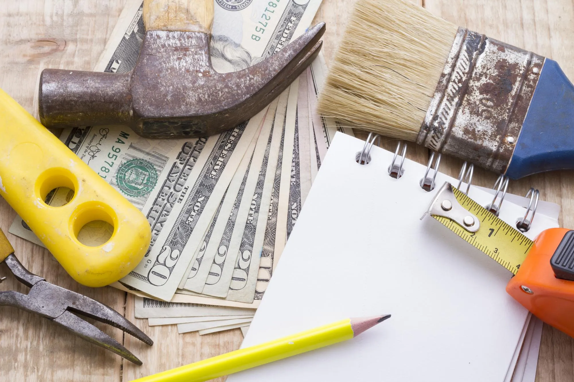 Tools and notebook to make a budget of remodeling or DIY at home