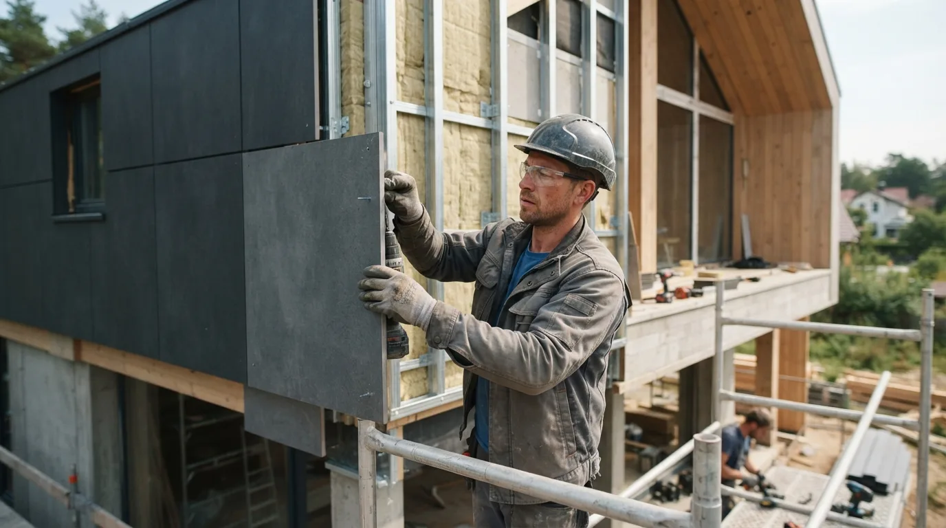 a modern house with a ventilated facade under construction
