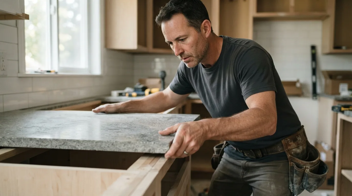 a person installing a kitchen countertop