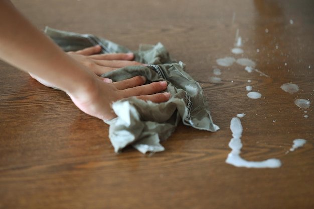 Cropped hands cleaning hardwood floor