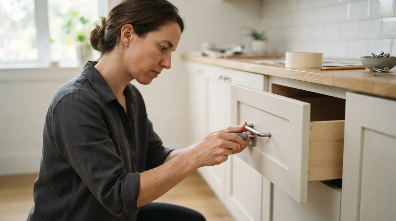 a person installing kitchen cabinet hardware