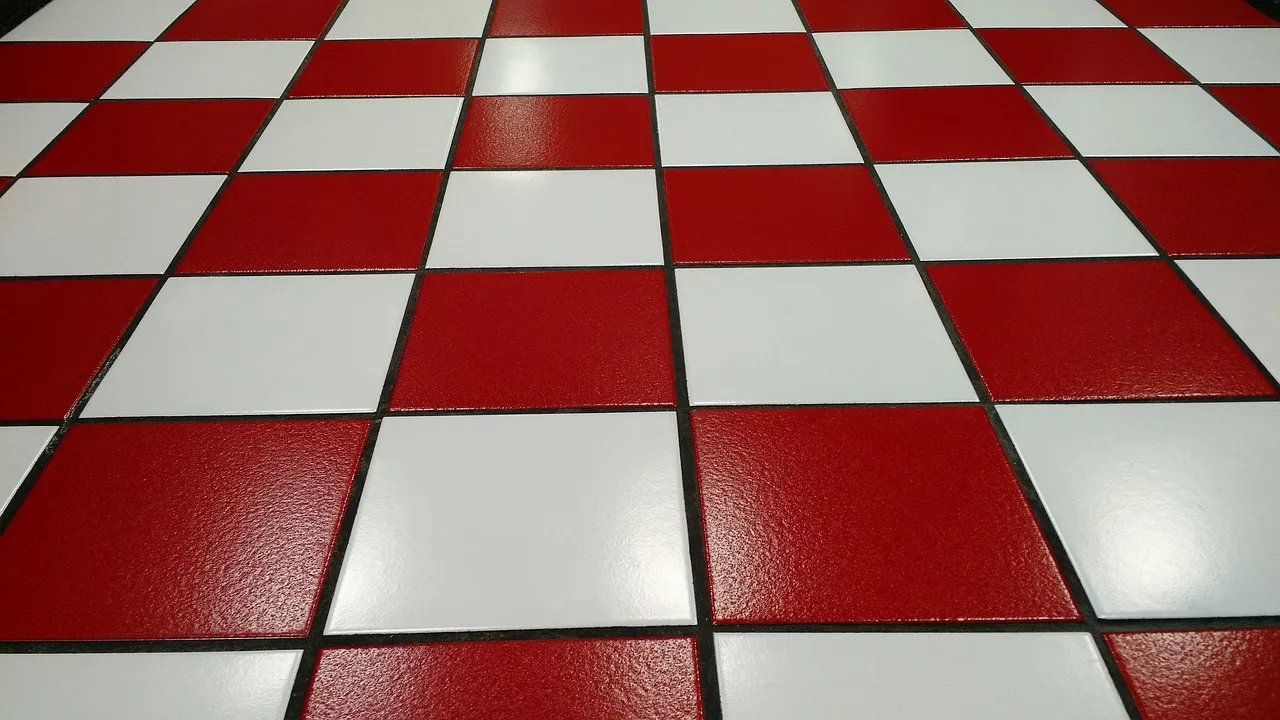 tile, red, white, floor, glossy, grout, square, surface, grout, grout, grout, grout, grout