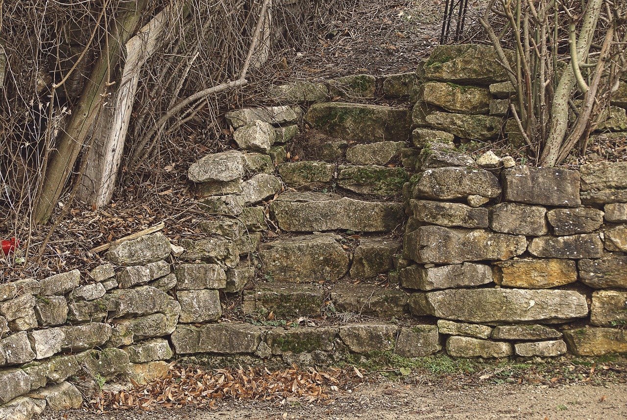 stairs, stone wall, drywall, natural stone, stone stairway, hillside garden, garden path