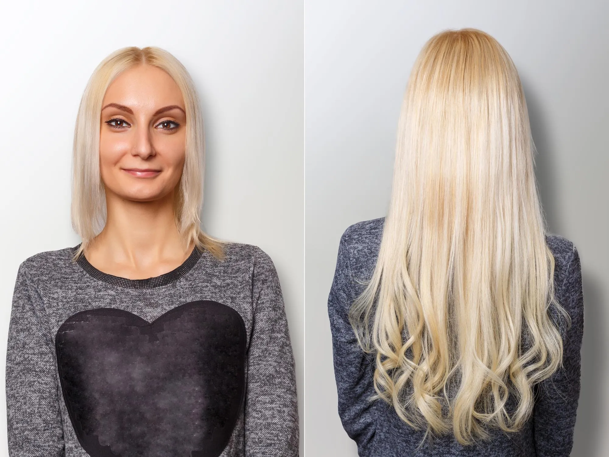 Hair extensions procedure hair before and after