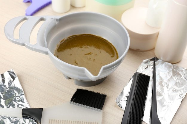 Hairdresser accessories for coloring hair closeup